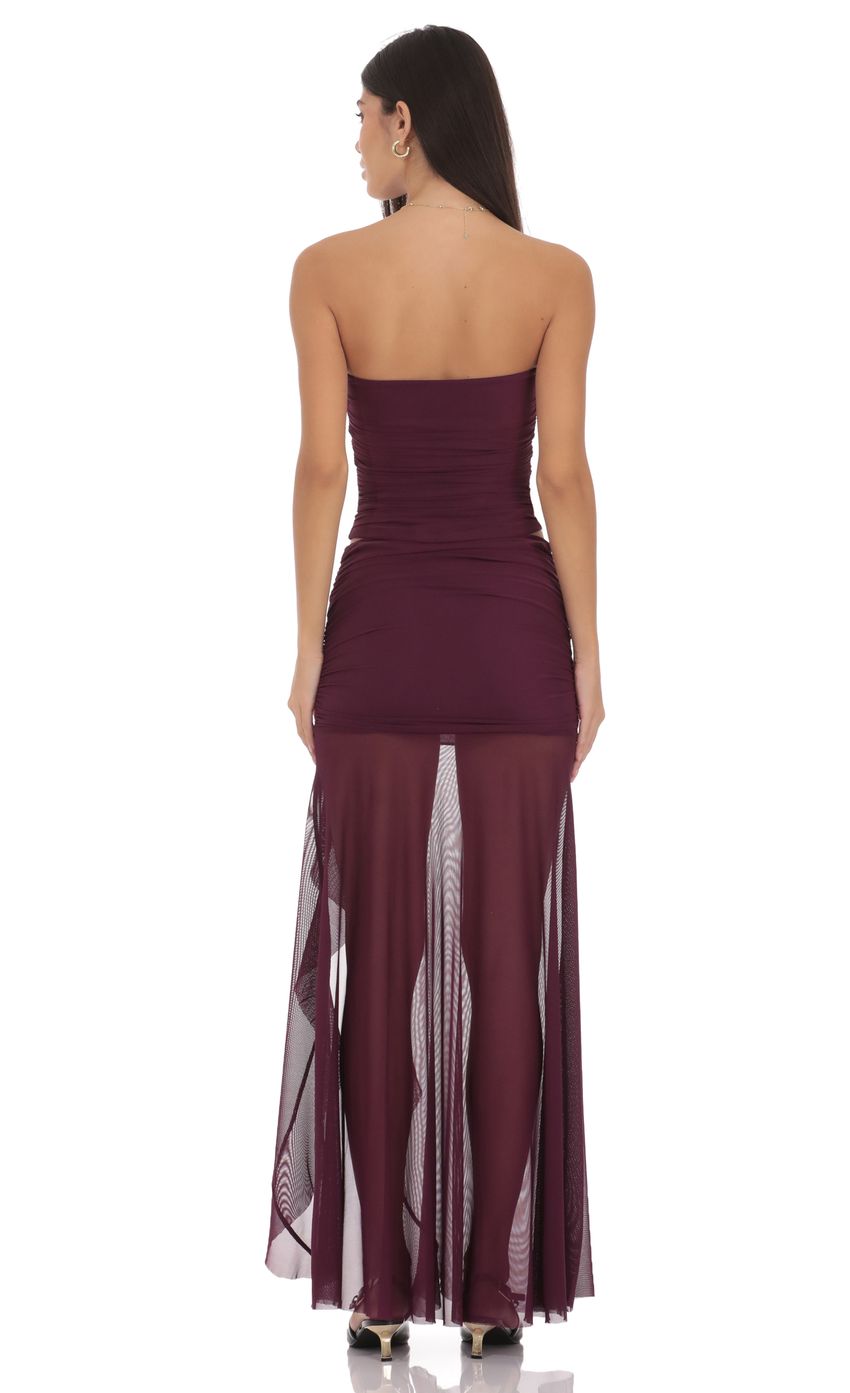 Product image for Mesh Fishtail Maxi Skirt in Plum