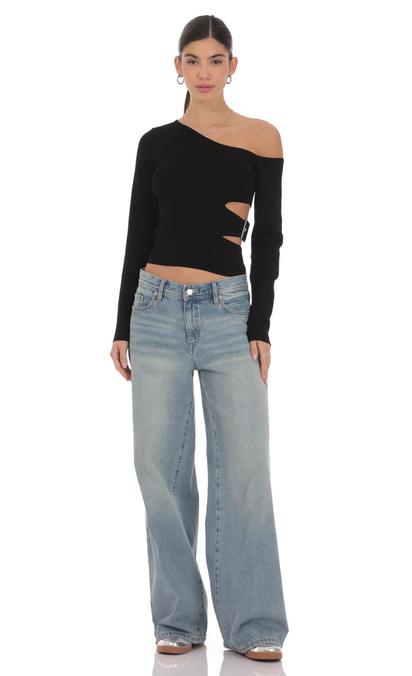 Product image for Cutout Buckle Off Shoulder Top in Black
