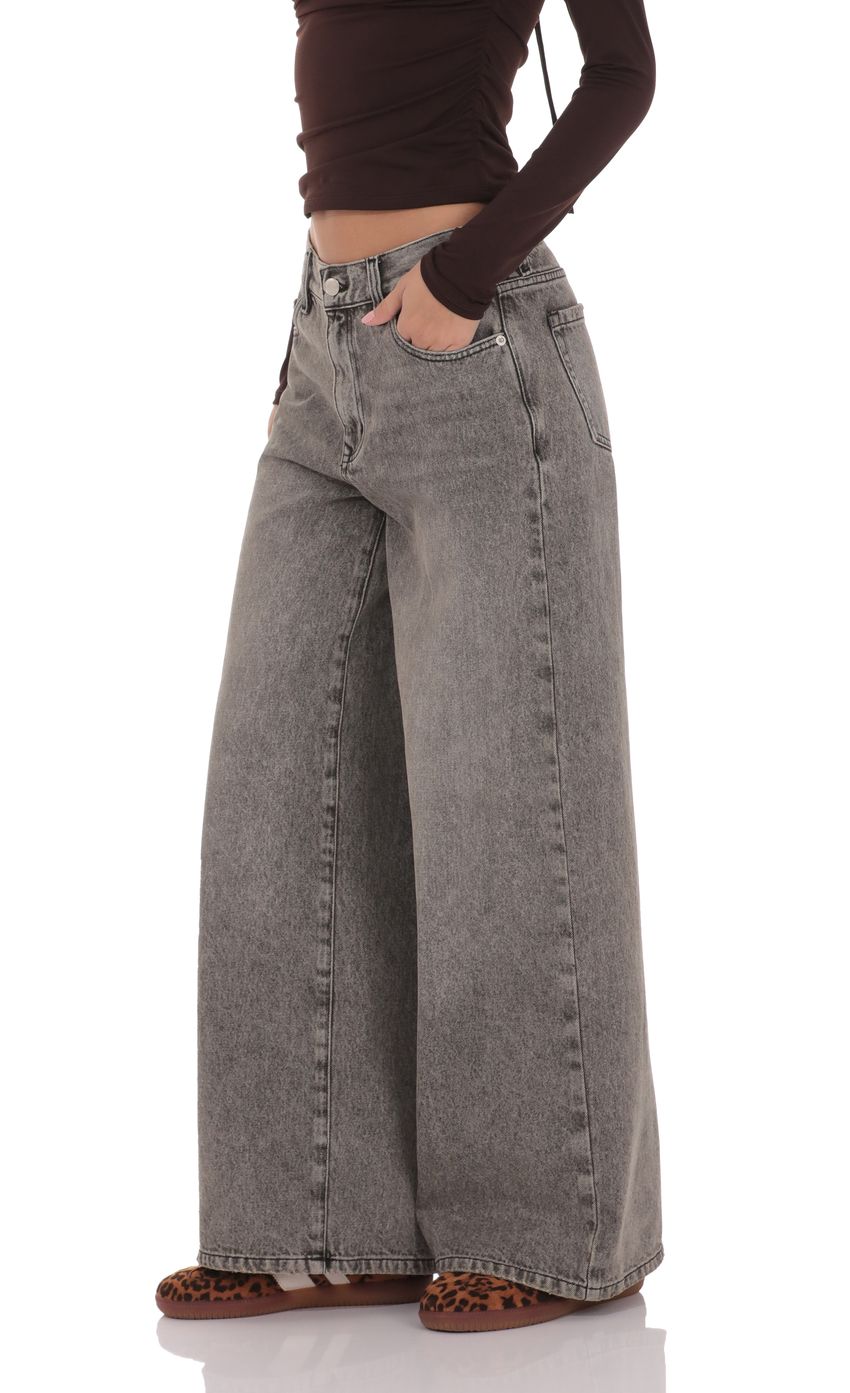 Product image for Mid Rise Wide Leg Jeans in Acid Wash Grey