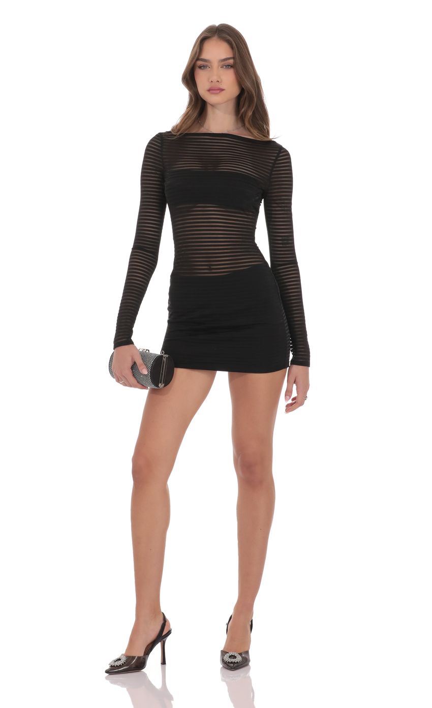 Product image for Sheer Striped Cutout Dress in Black