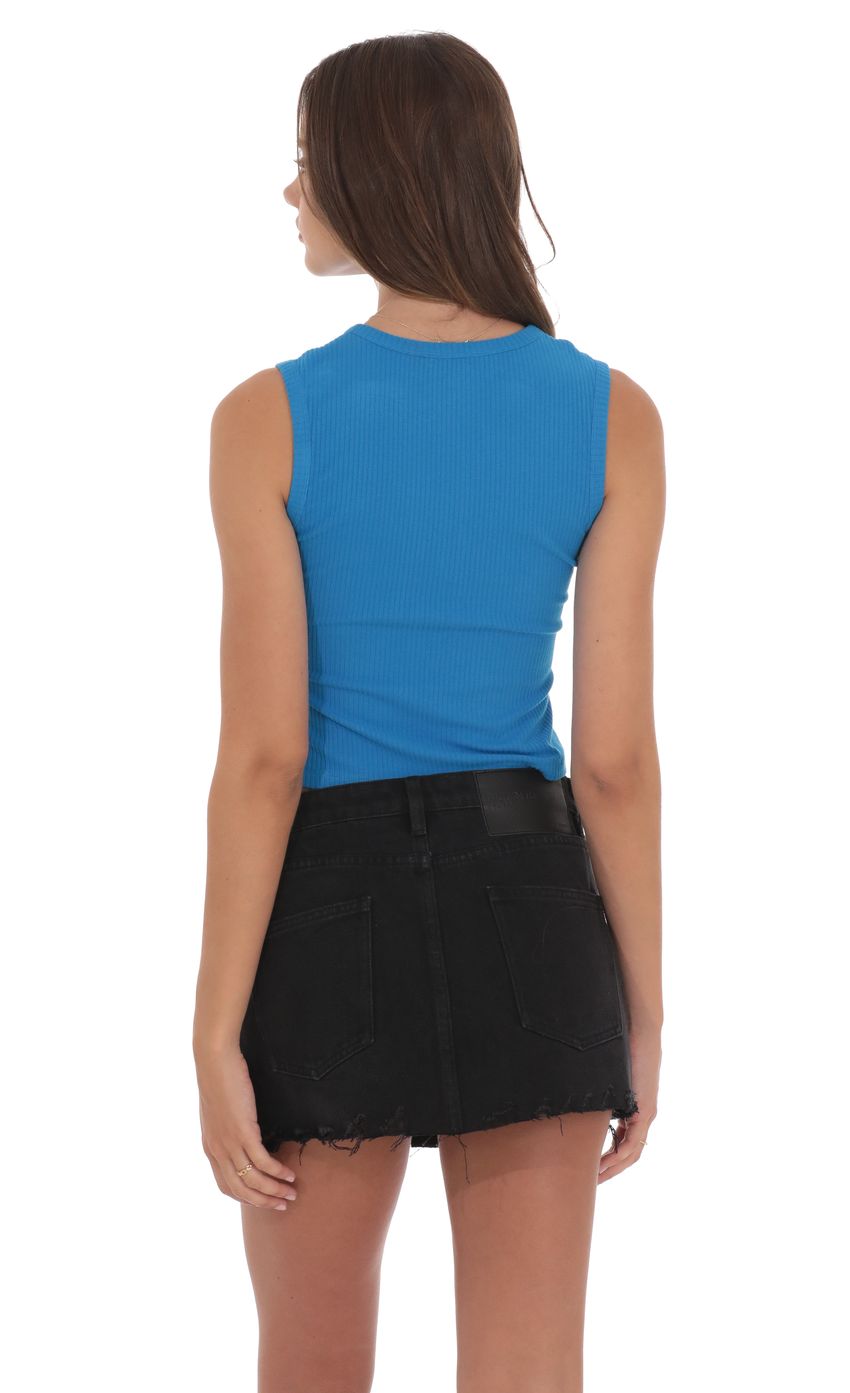 Product image for Ribbed Button Top in Blue