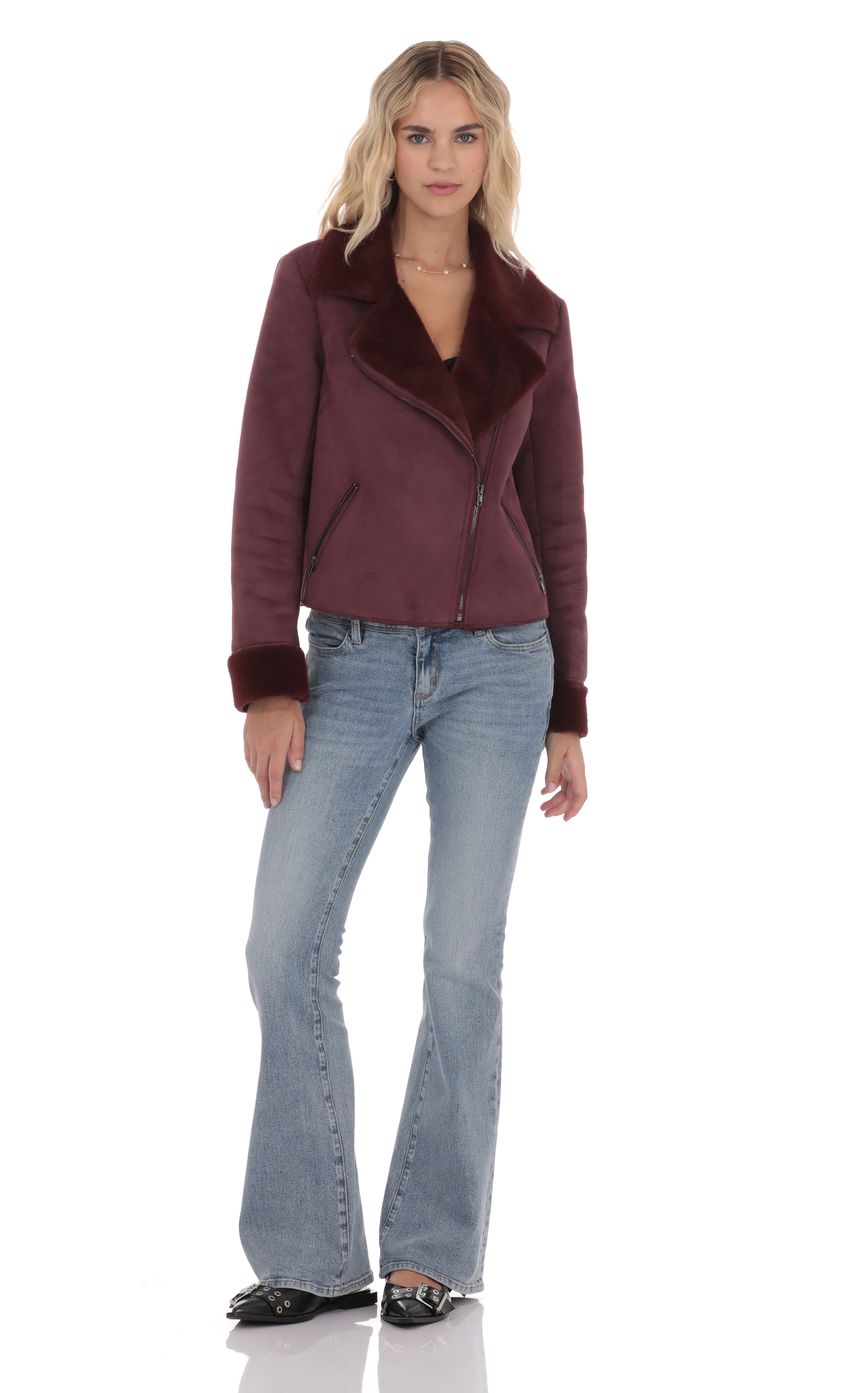 Product image for Fur Collar Suede Jacket in Purple