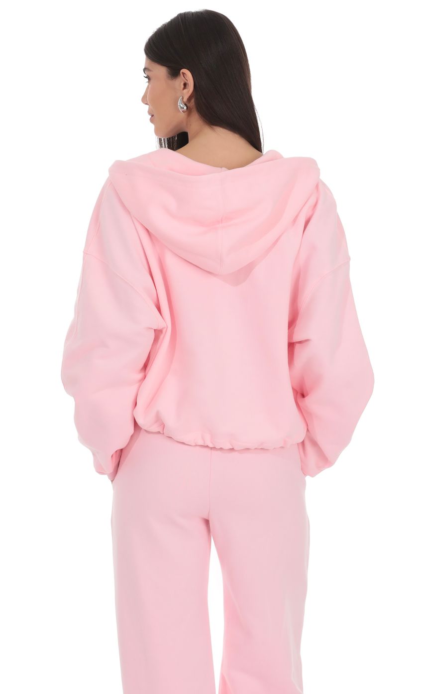 Product image for Cropped Fleece Zip-Up Hoodie in Pink