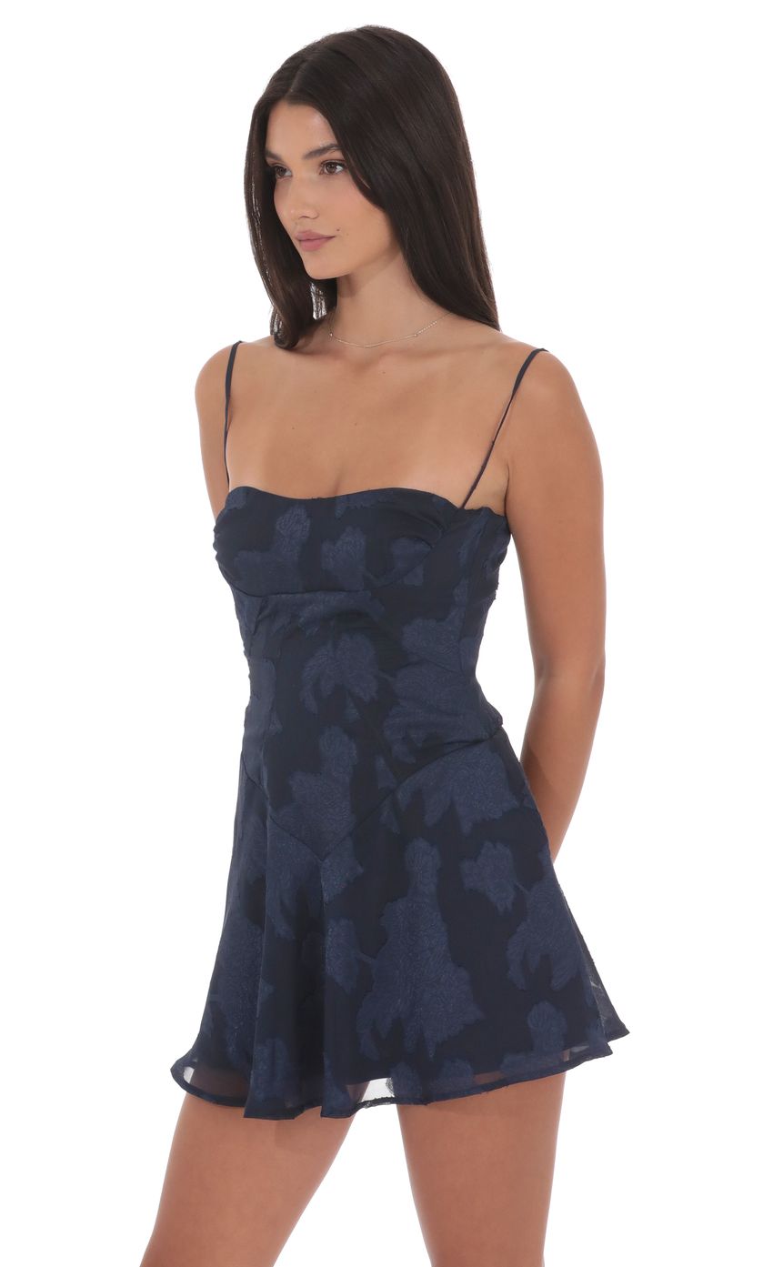 Product image for Textured Floral A-line Dress in Navy