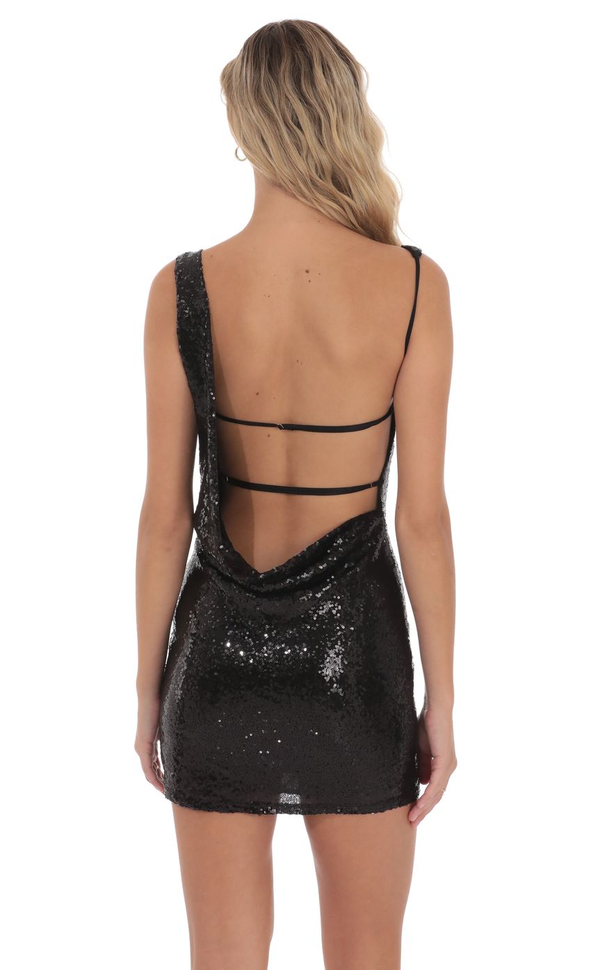 Product image for Sequin High Neck Open Back Dress in Black