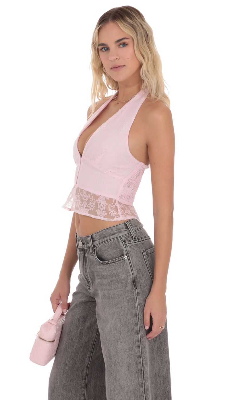 Product image for Motif V-Neck Halter Top in Pink