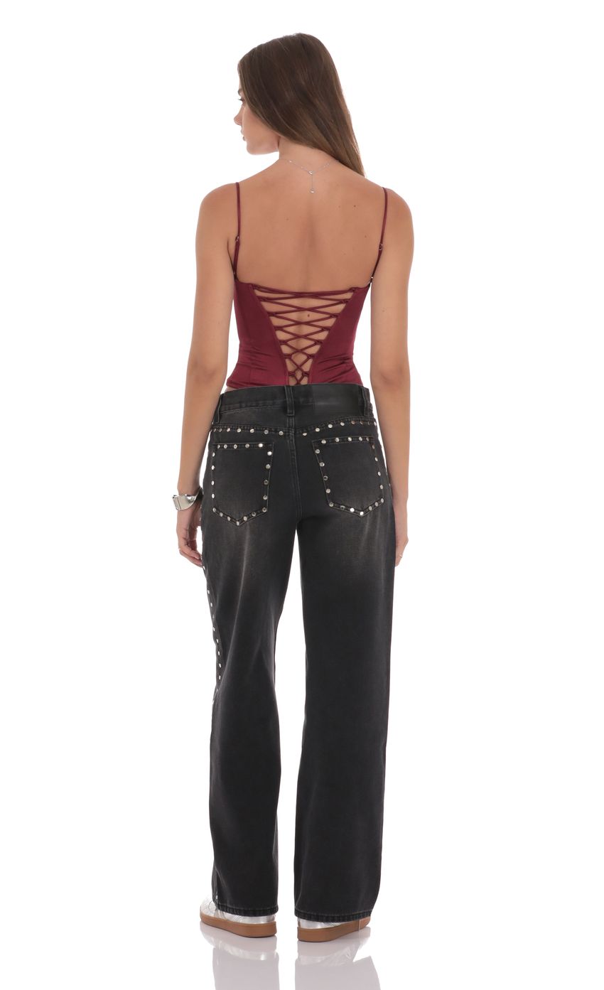 Product image for Studded Mid Rise Baggy Jeans in Faded Black