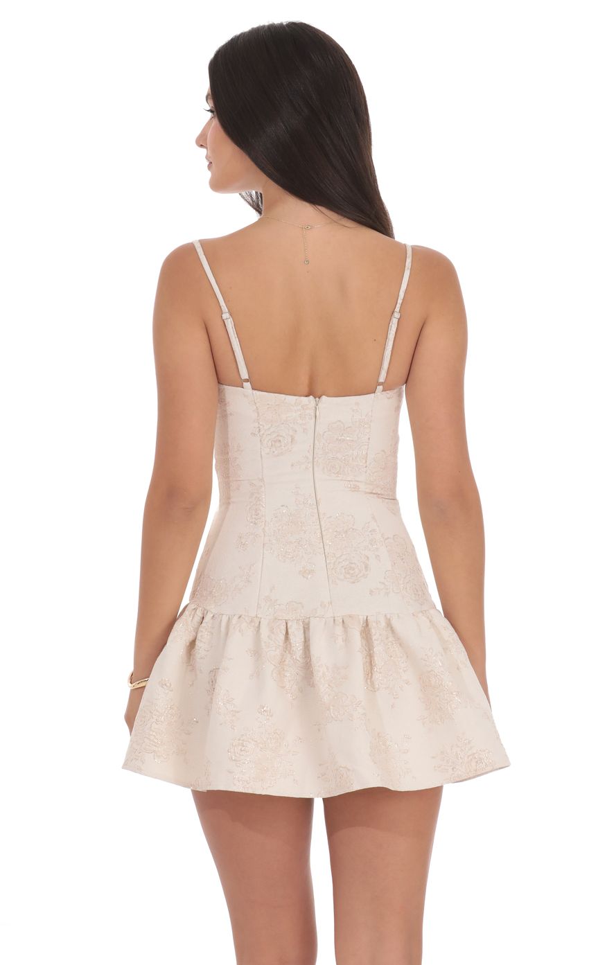 Product image for Jacquard Double Bow Drop Waist Dress in Cream