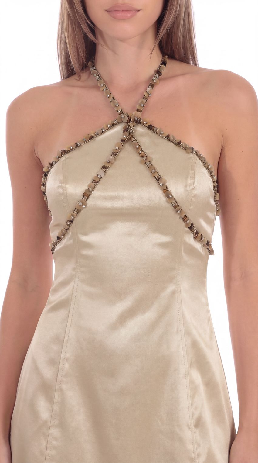 Product image for Embellished Halter Mini Dress in Champagne