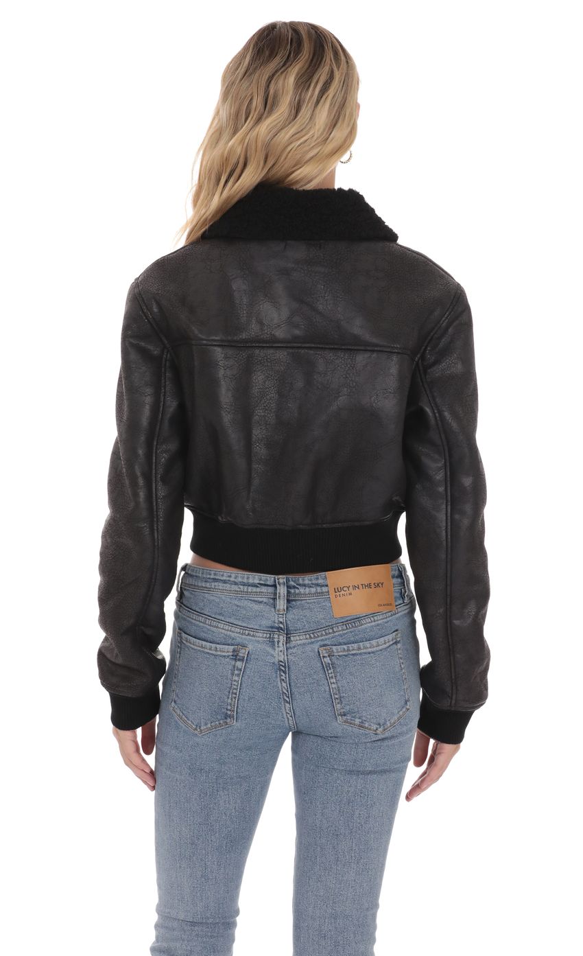 Product image for Sherpa Washed Faux Leather Jacket in Black