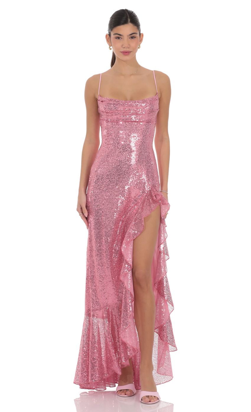 Product image for Sequin Ruffle Maxi Dress in Pink