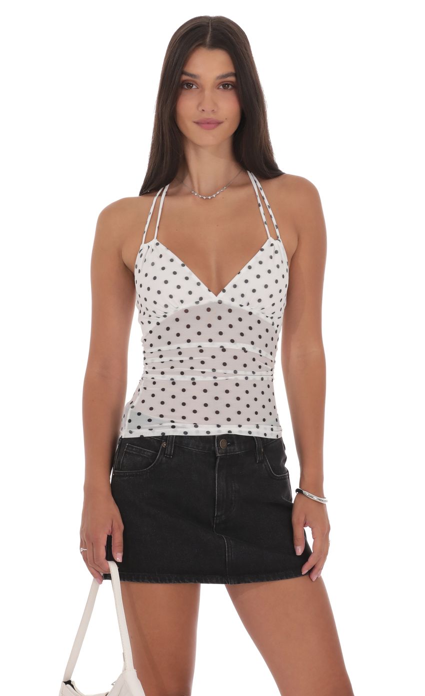 Product image for Mesh Polka Dot Halter Top in White