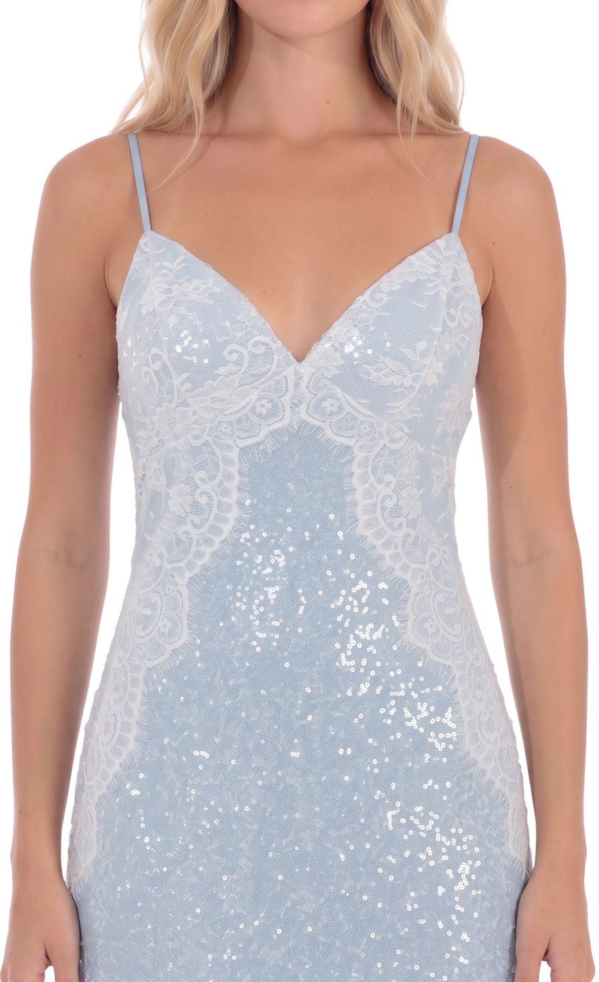 Product image for Sequin Lace Appliqué Mini Dress in Light Blue