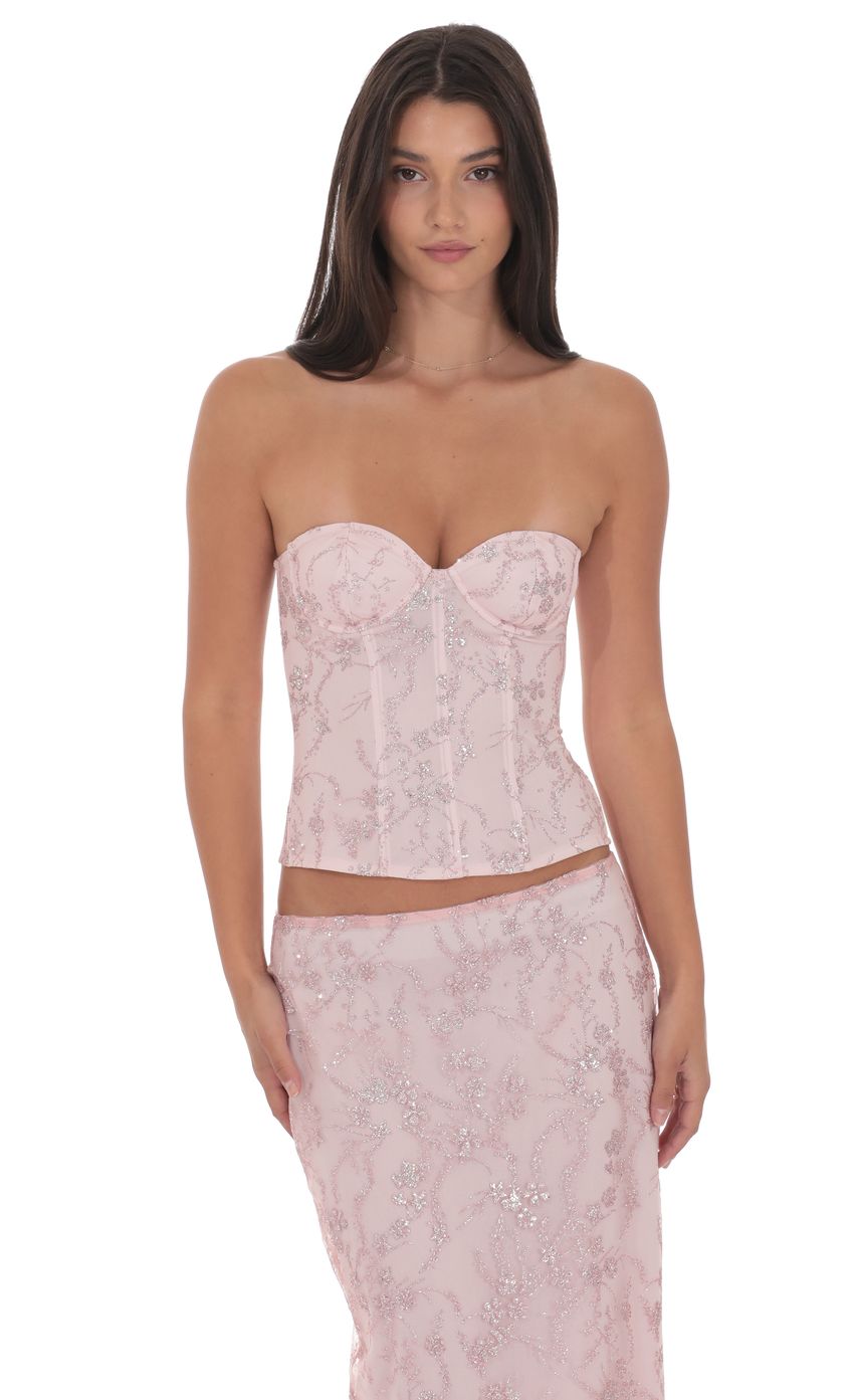 Product image for Glitter Floral Corset Top in Pink