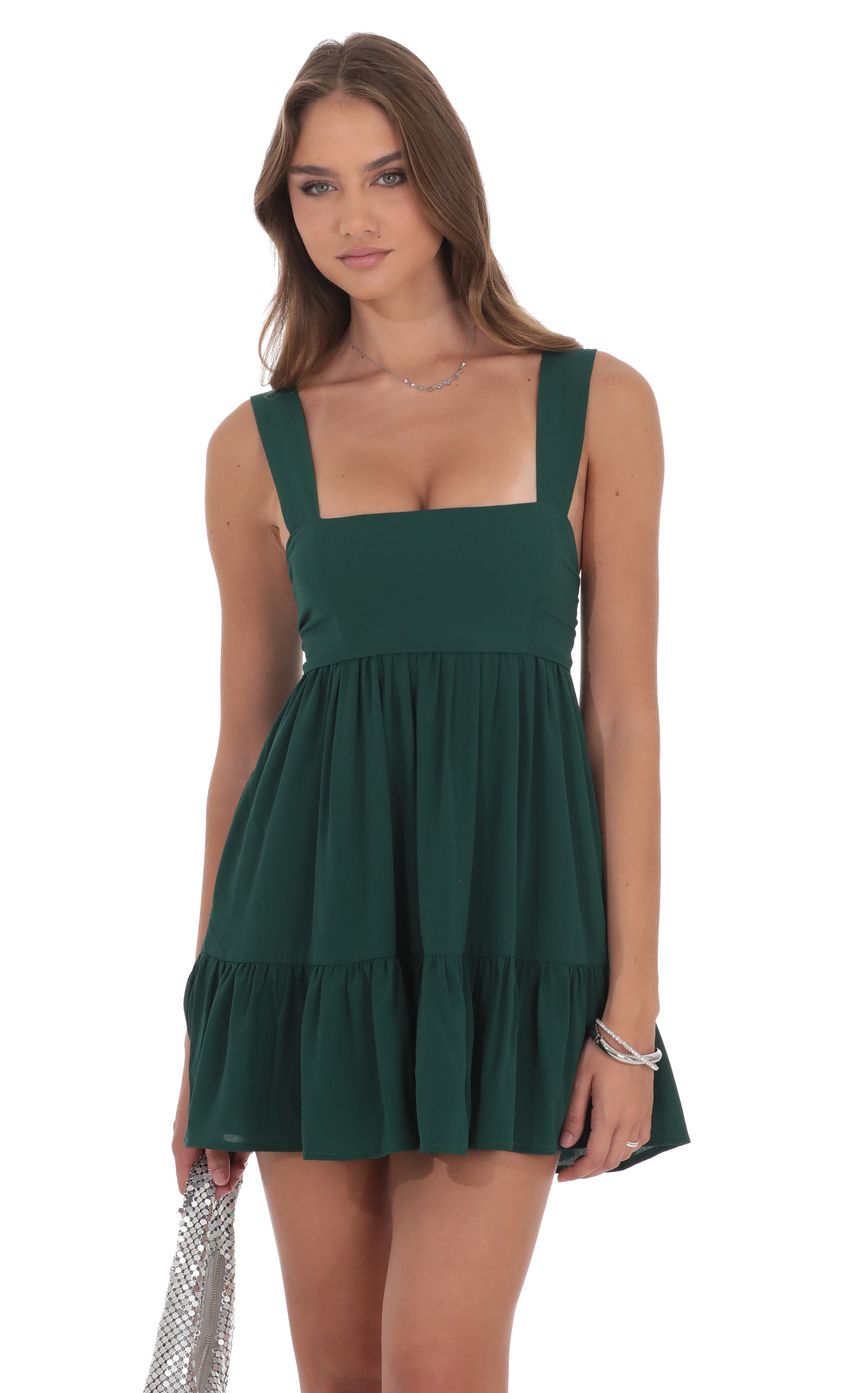 Product image for Square Neckline Babydoll Dress in Forest Green