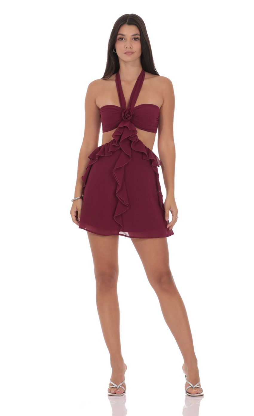 Product image for Chiffon Cutout Ruffle Dress in Plum
