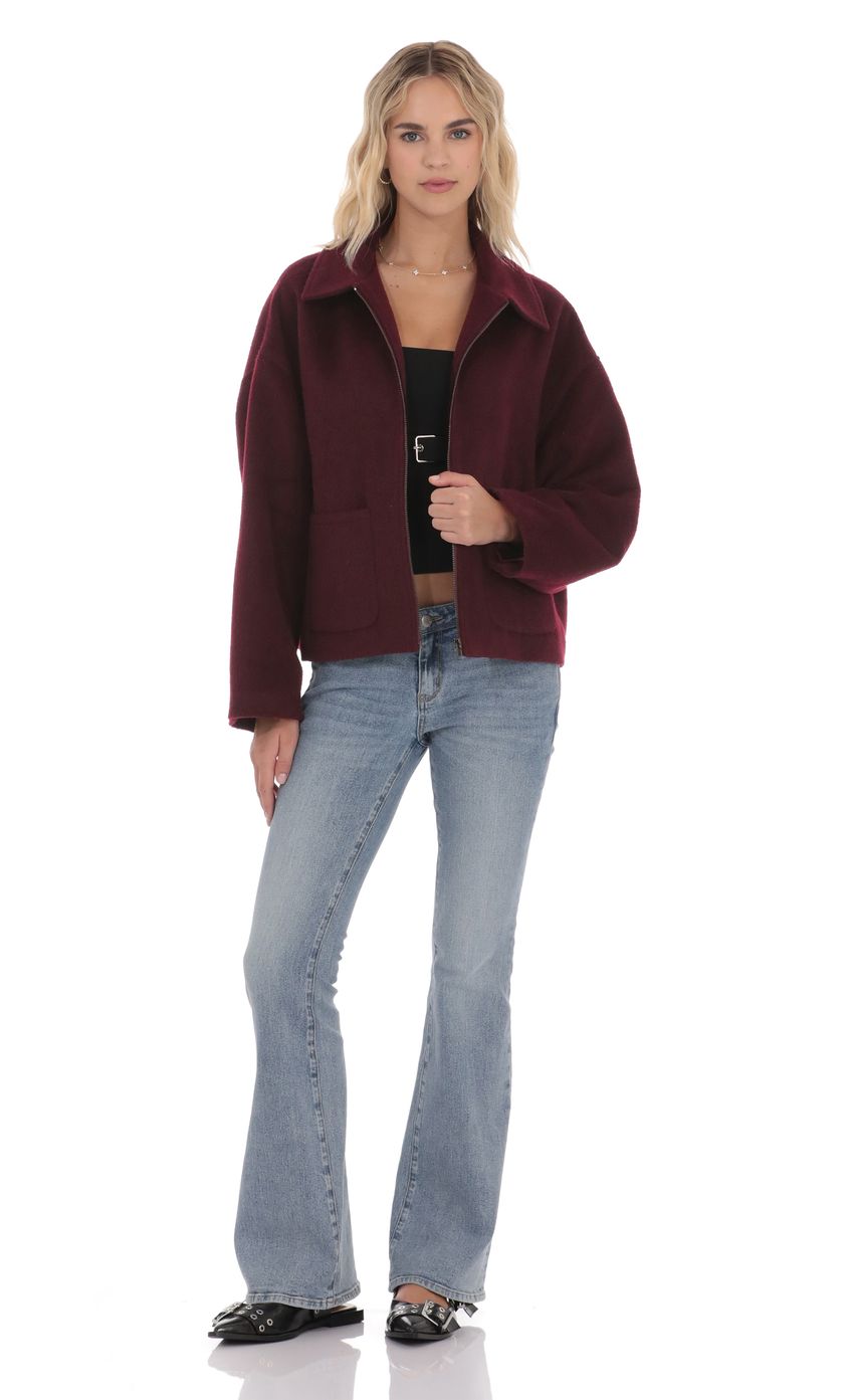 Product image for Fuzzy Zip-Up Jacket in Burgundy
