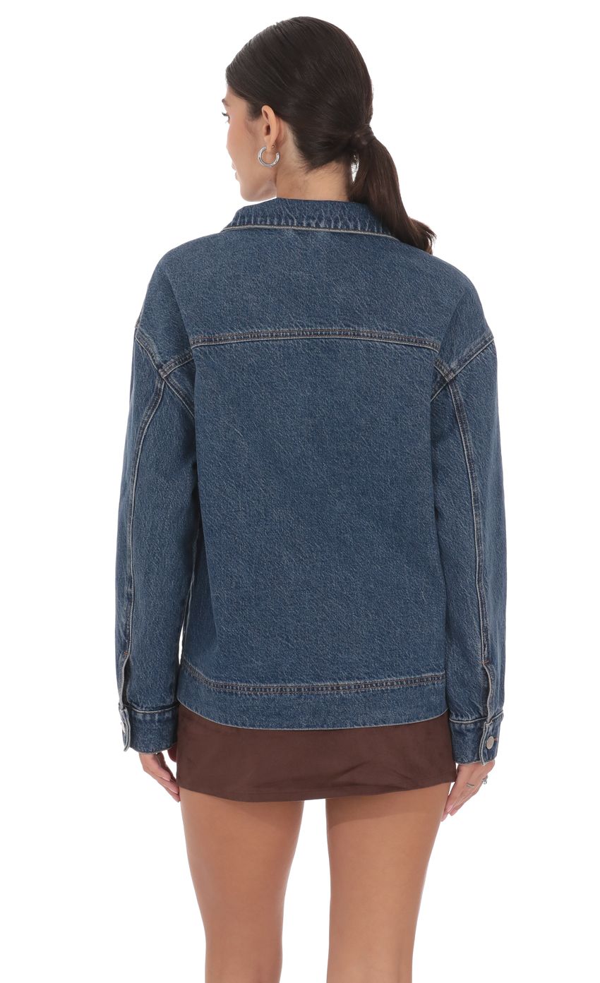 Product image for Oversized Zip-Up Denim Jacket in Blue