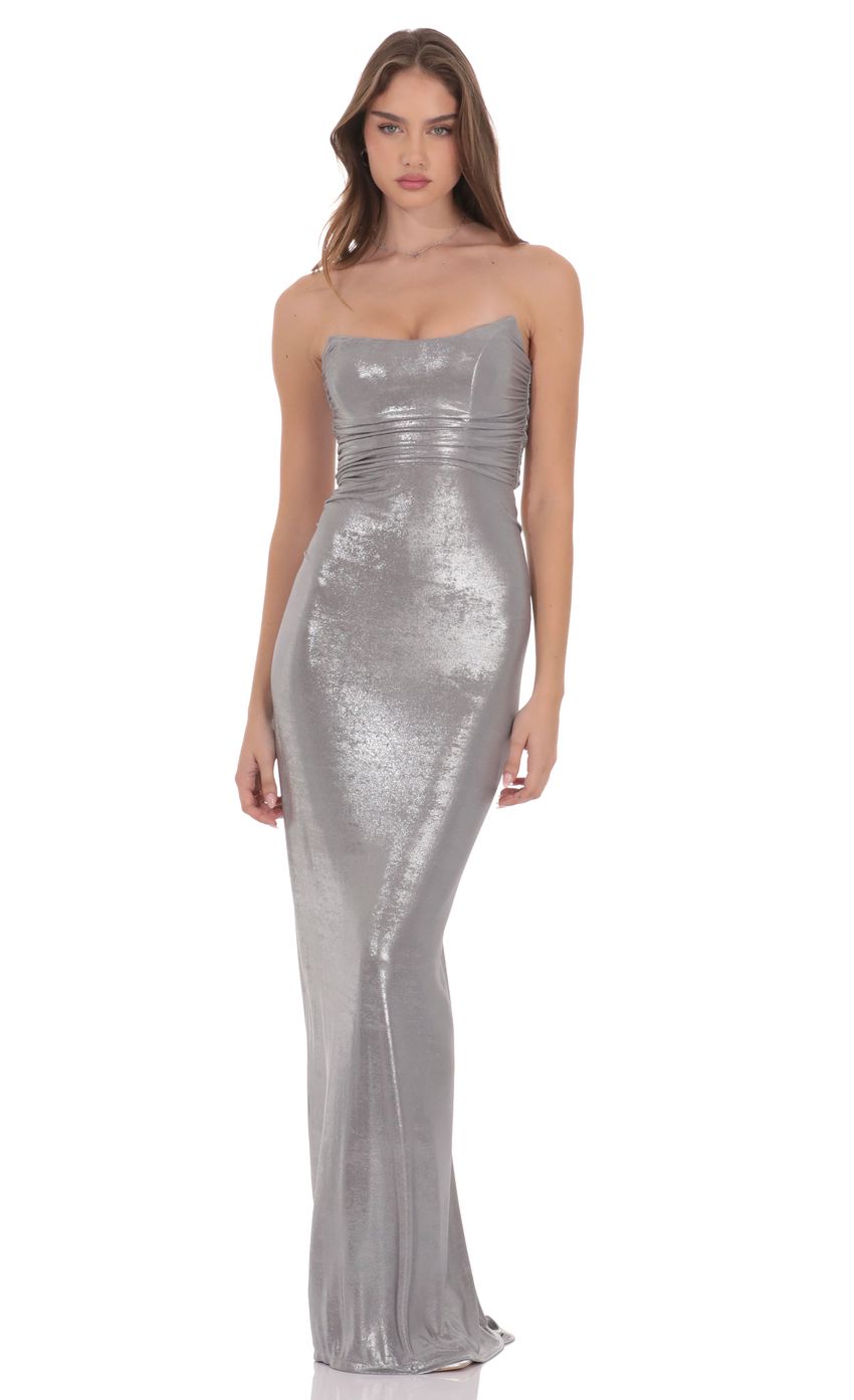 Product image for Metallic Corset Maxi Dress in Silver