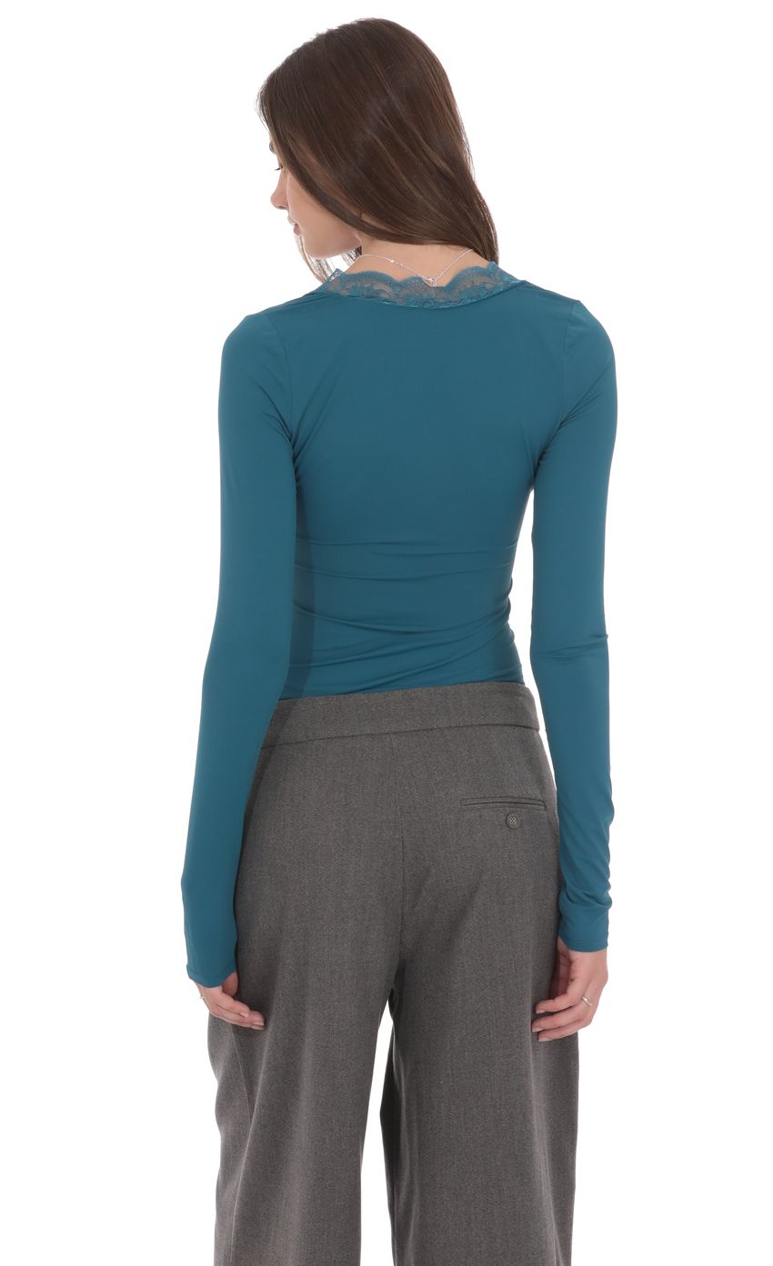 Product image for Lace V-Neck Top in Teal