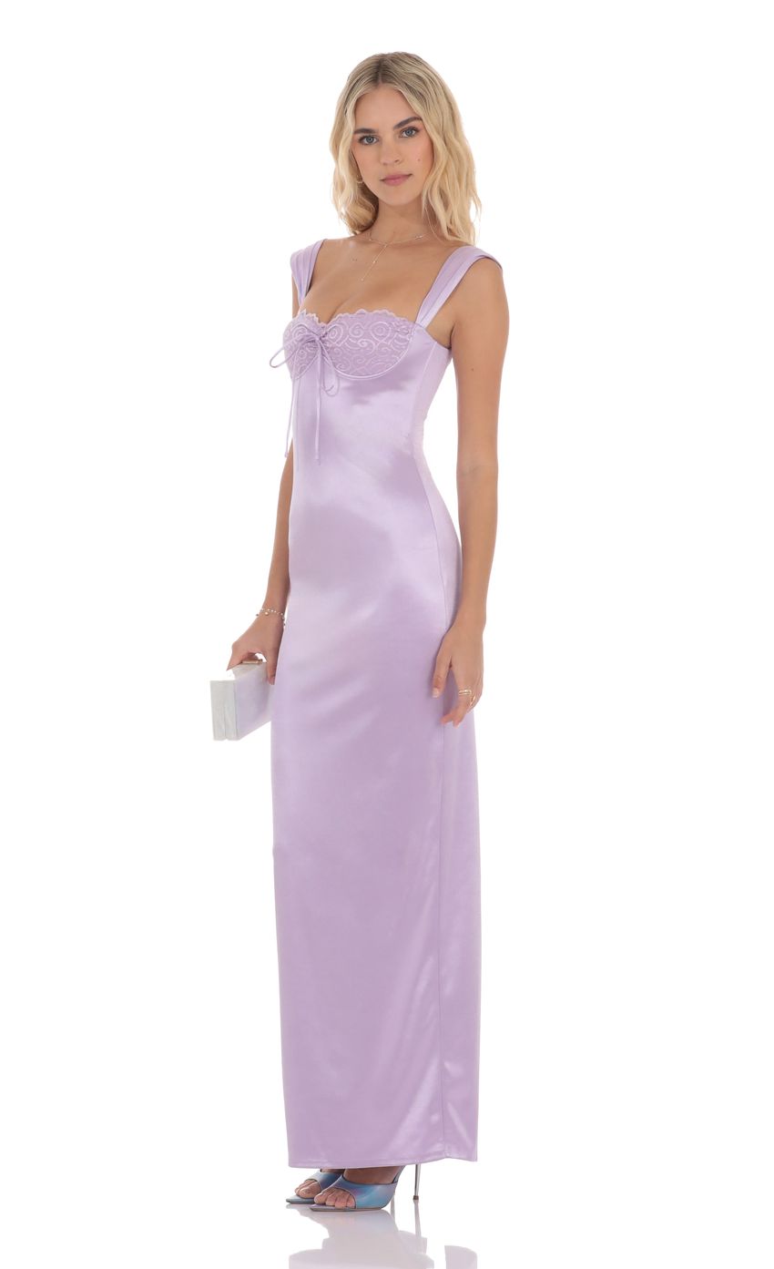 Picture Satin Lace Maxi Dress in Lavender. Source: https://media-img.lucyinthesky.com/data/product-media/850xAUTO/4b850bf6-7631-4007-b562-77ba28c33a0e.jpg