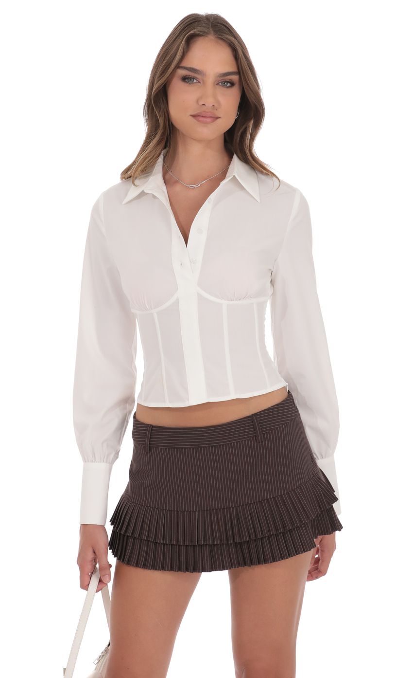 Product image for Pinstripe Pleated Ruffle Skort in Brown
