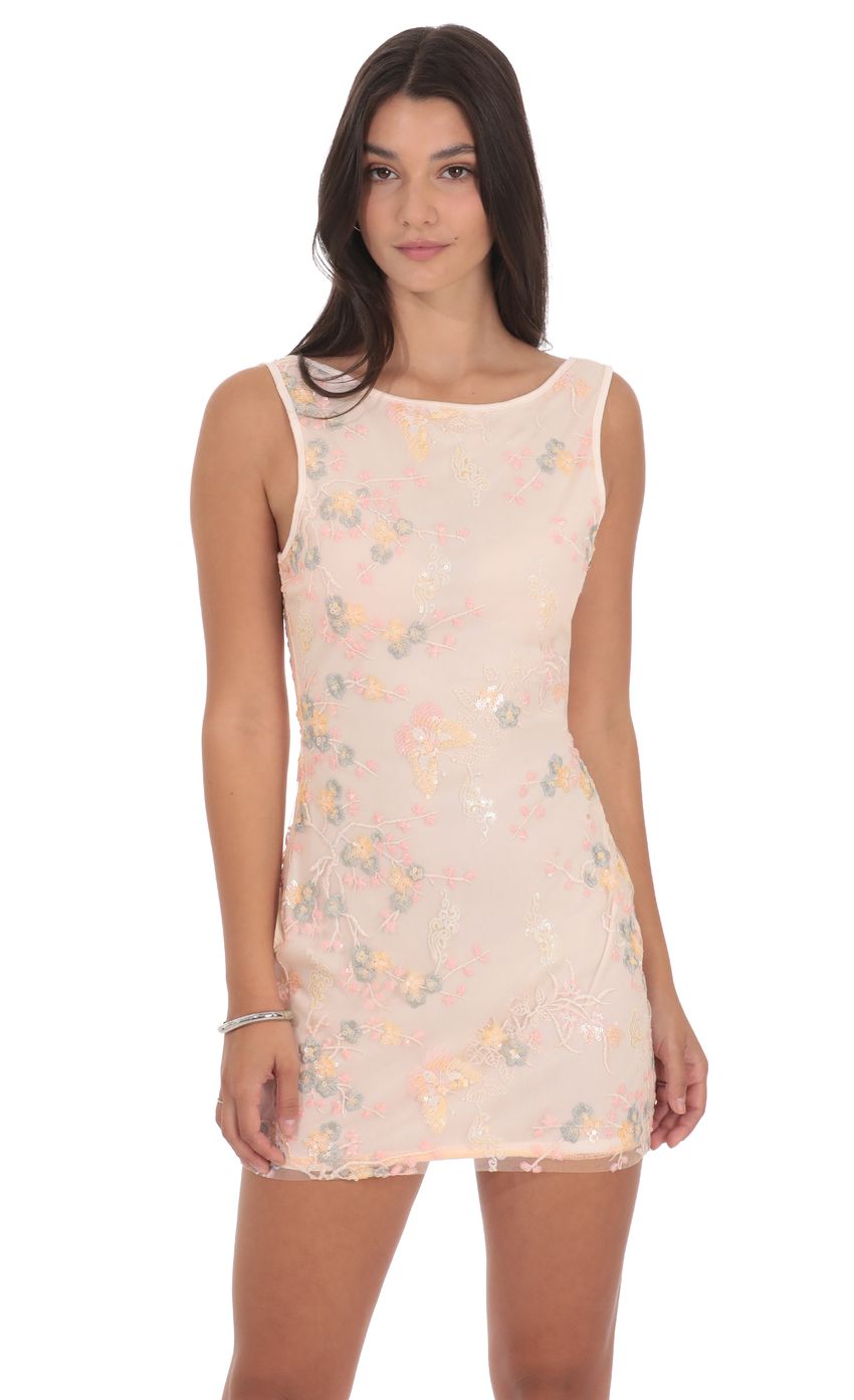 Product image for High Neck Floral Bodycon Dress in Light Pink