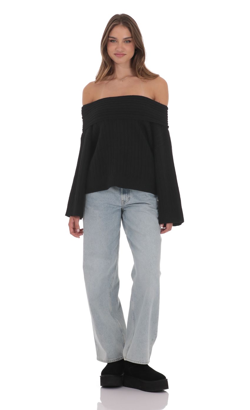 Изображение товара для Черный оверсайз свитер с открытыми плечами