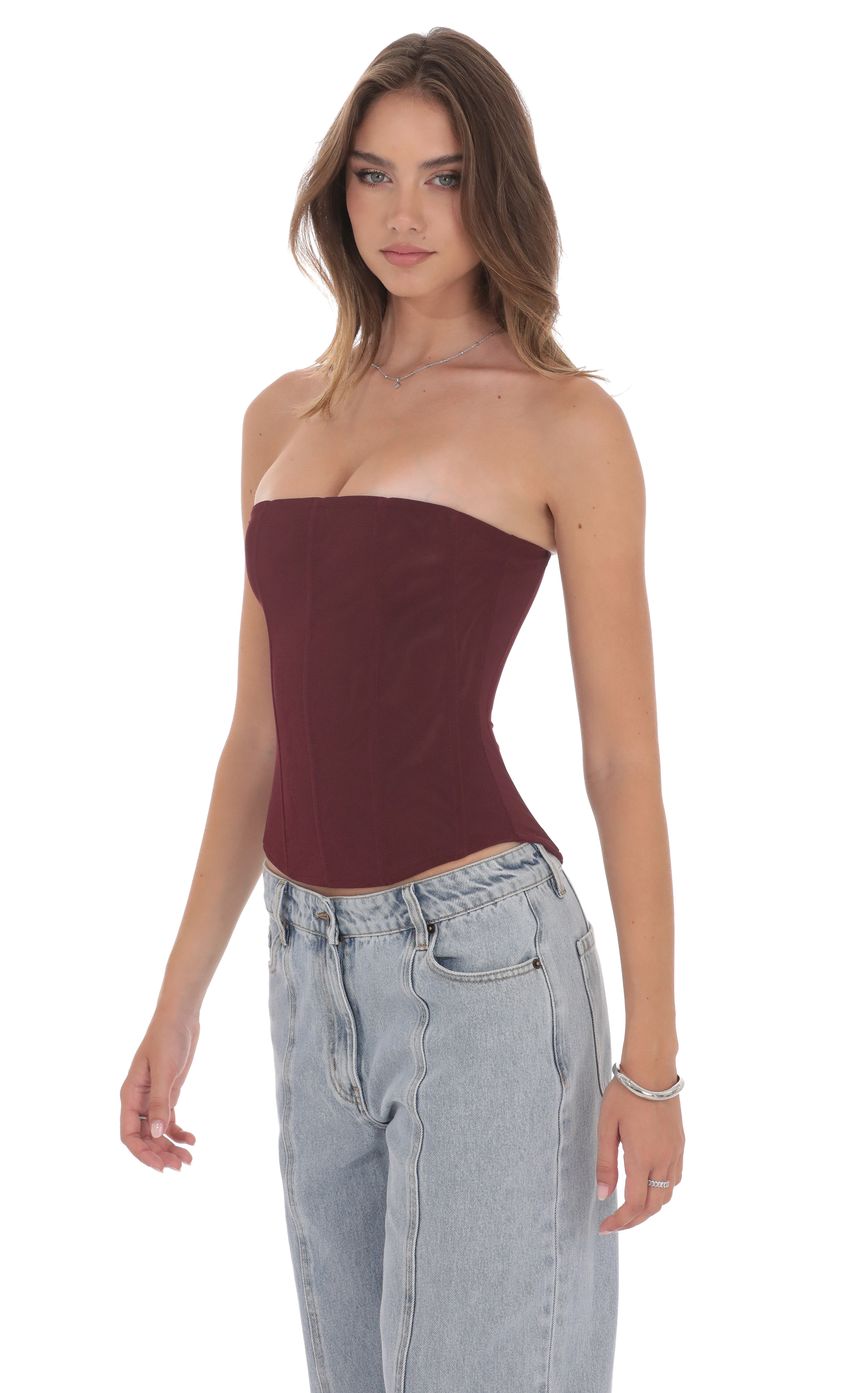 Product image for Strapless Corset Top in Burgundy