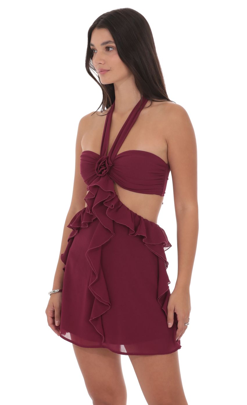 Product image for Chiffon Cutout Ruffle Dress in Plum