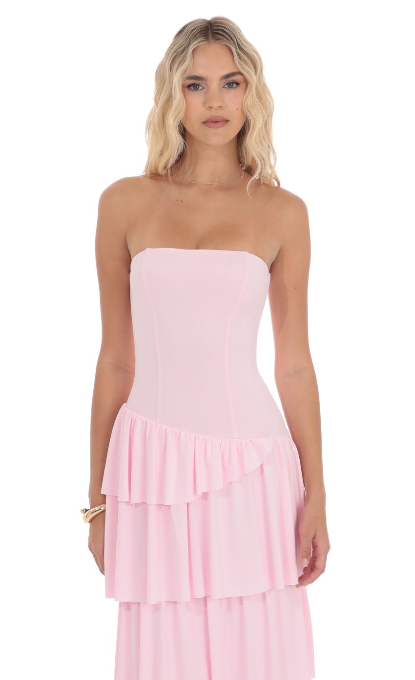 Picture Strapless Asymmetrical Ruffle Maxi Dress in Pink. Source: https://media-img.lucyinthesky.com/data/product-media/850xAUTO/4ce0cea9-fa97-4d14-819e-75b4f6091952.jpg