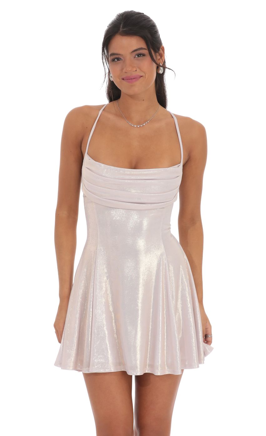 Product image for Metallic Draped A-Line Dress in Rose Gold