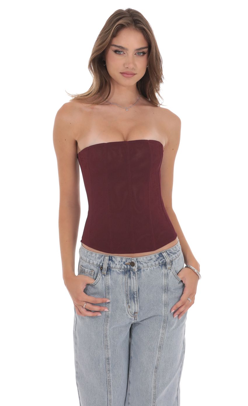 Product image for Strapless Corset Top in Burgundy