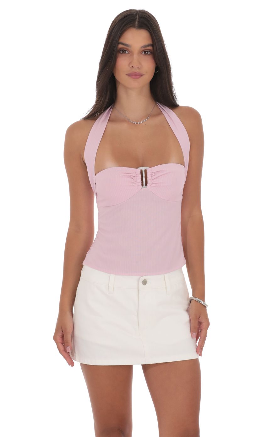 Product image for Halter Pinstripe Top In Pink