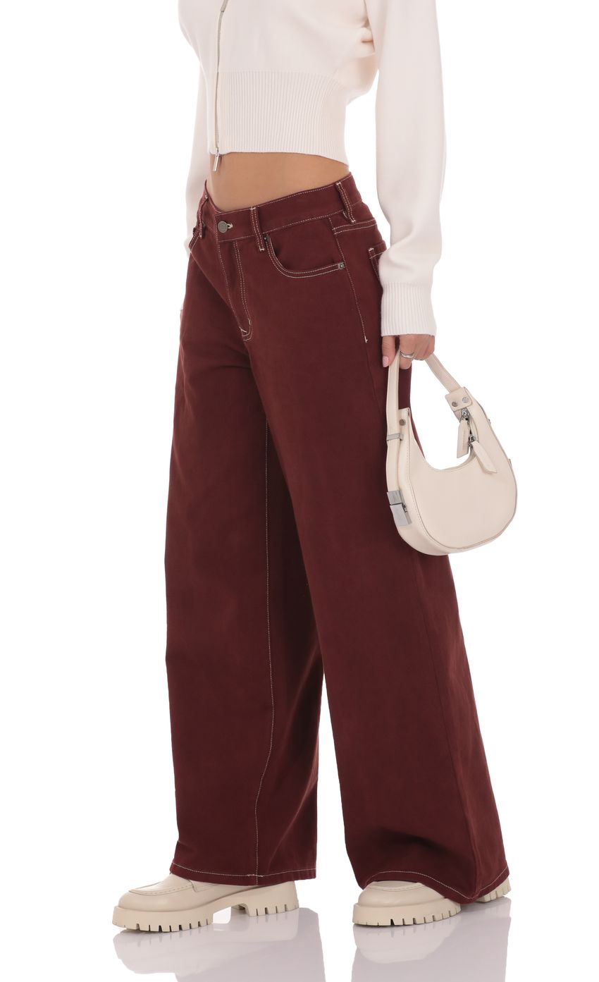 Product image for Mid Rise Wide Leg Jeans in Burgundy