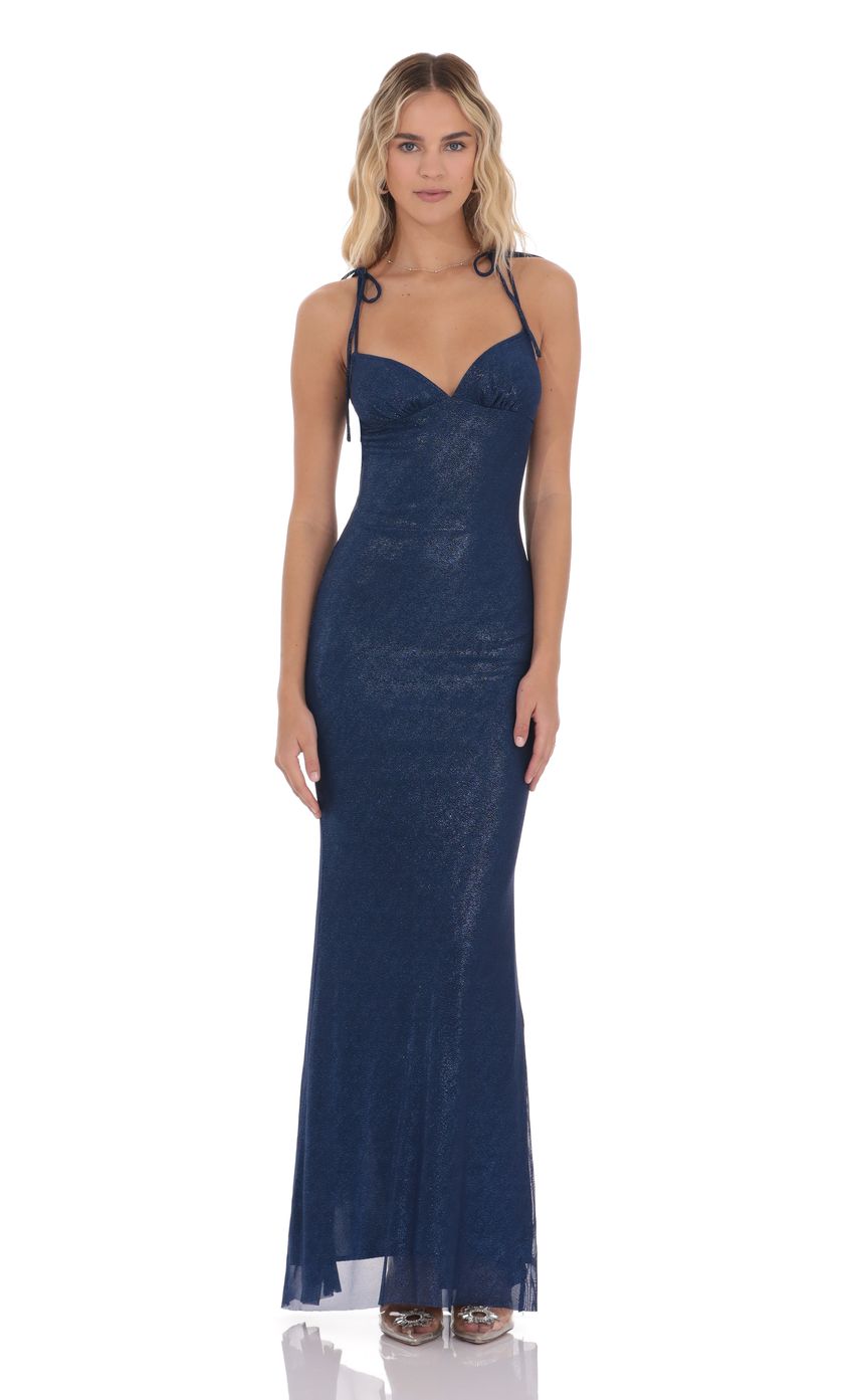 Product image for Foil Back Ruffle Maxi Dress in Navy