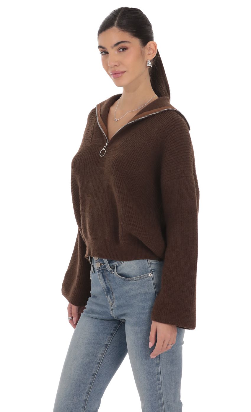Product image for Knit Quarter-Zip Jumper in Brown