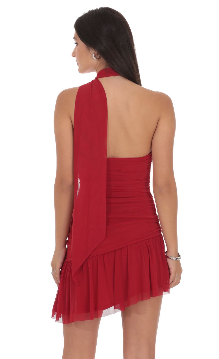 Product image for Asymmetrical Mesh Scarf Dress in Red
