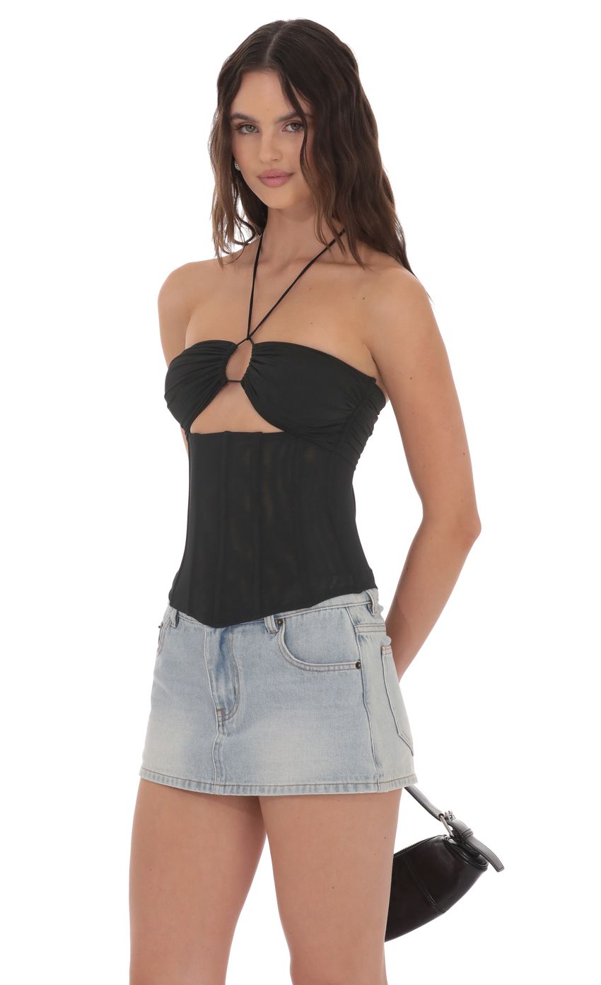 Product image for Mesh Corset Cutout Top in Black