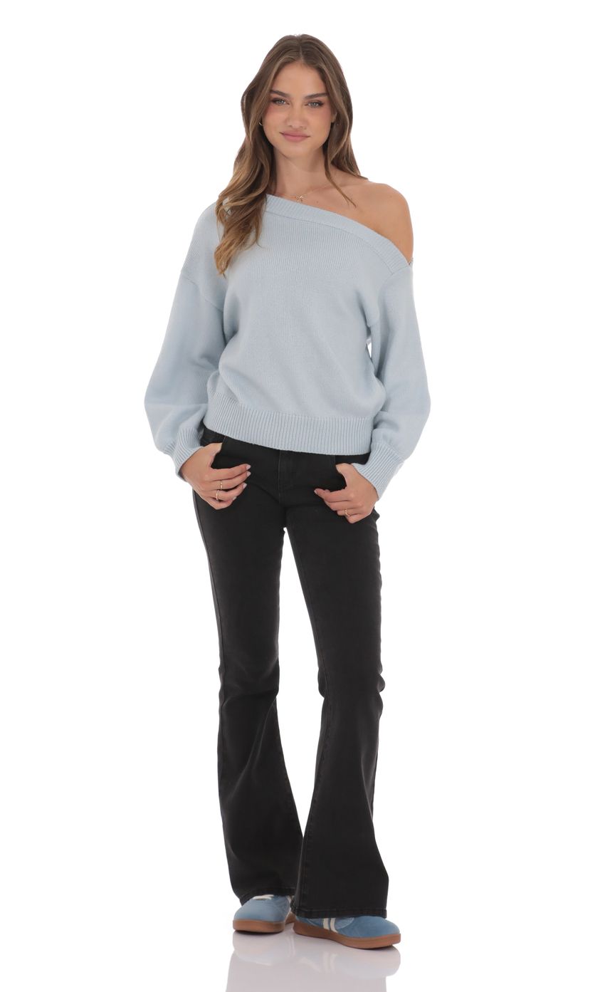 Изображение товара для Джемпер с открытыми плечами светло-голубого цвета