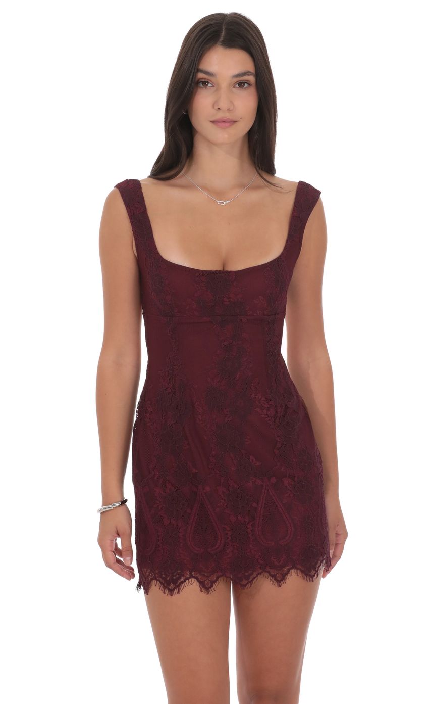 Product image for Lace Open Back Bodycon Dress in Burgundy