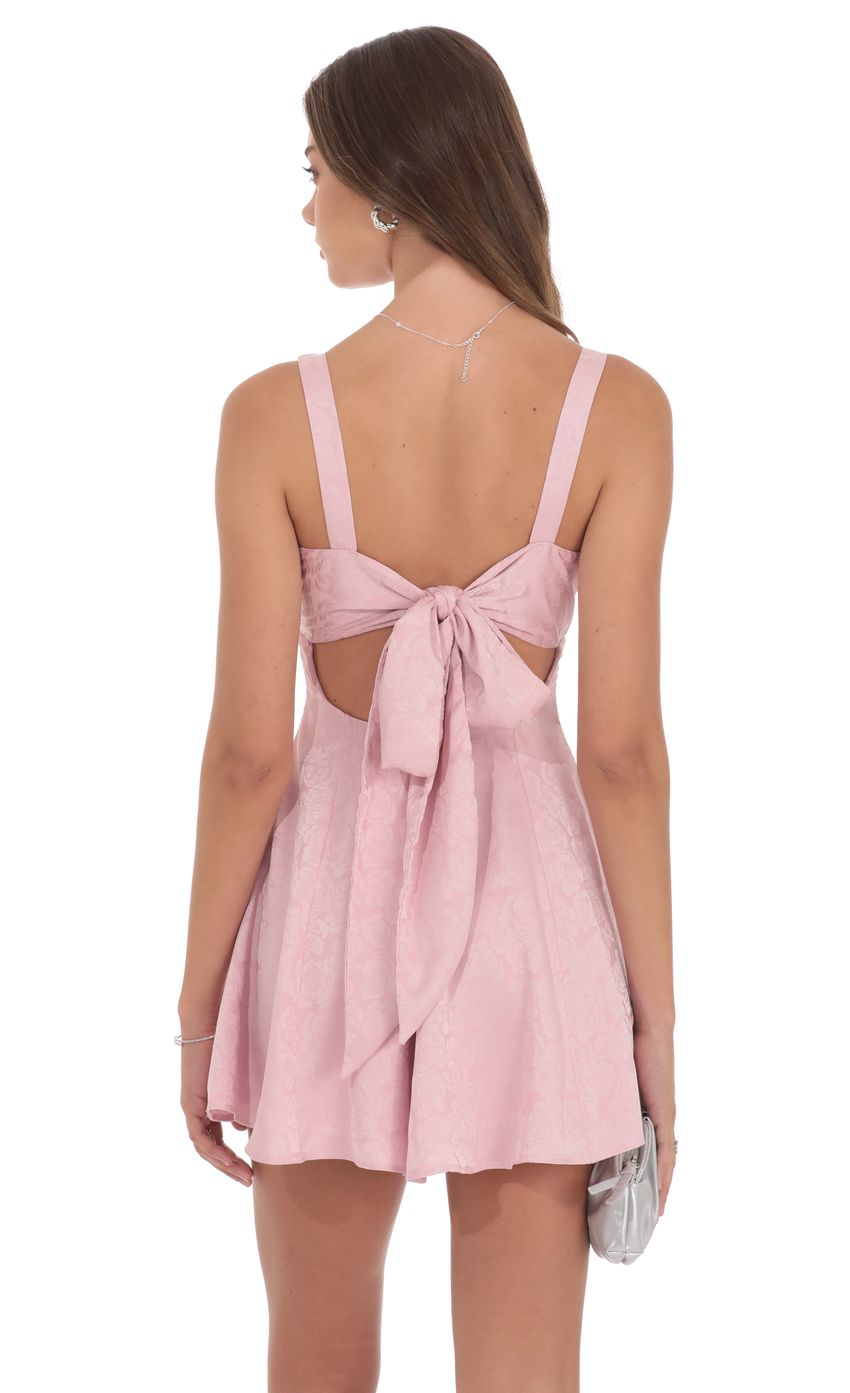 Product image for Floral Jacquard Bow Tie Dress in Dusty Pink