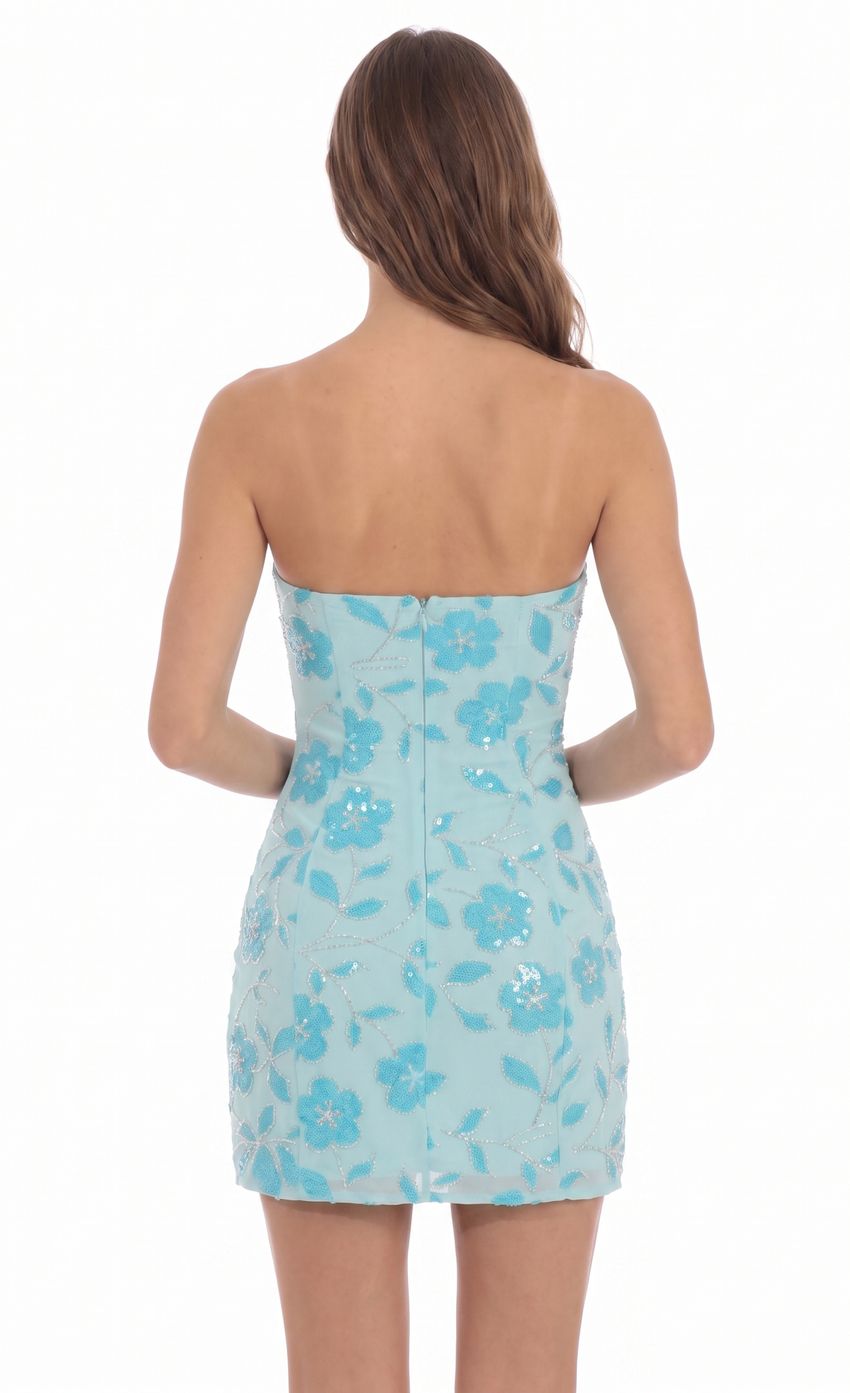 Product image for Sequin Floral Mini Dress in Aqua Blue