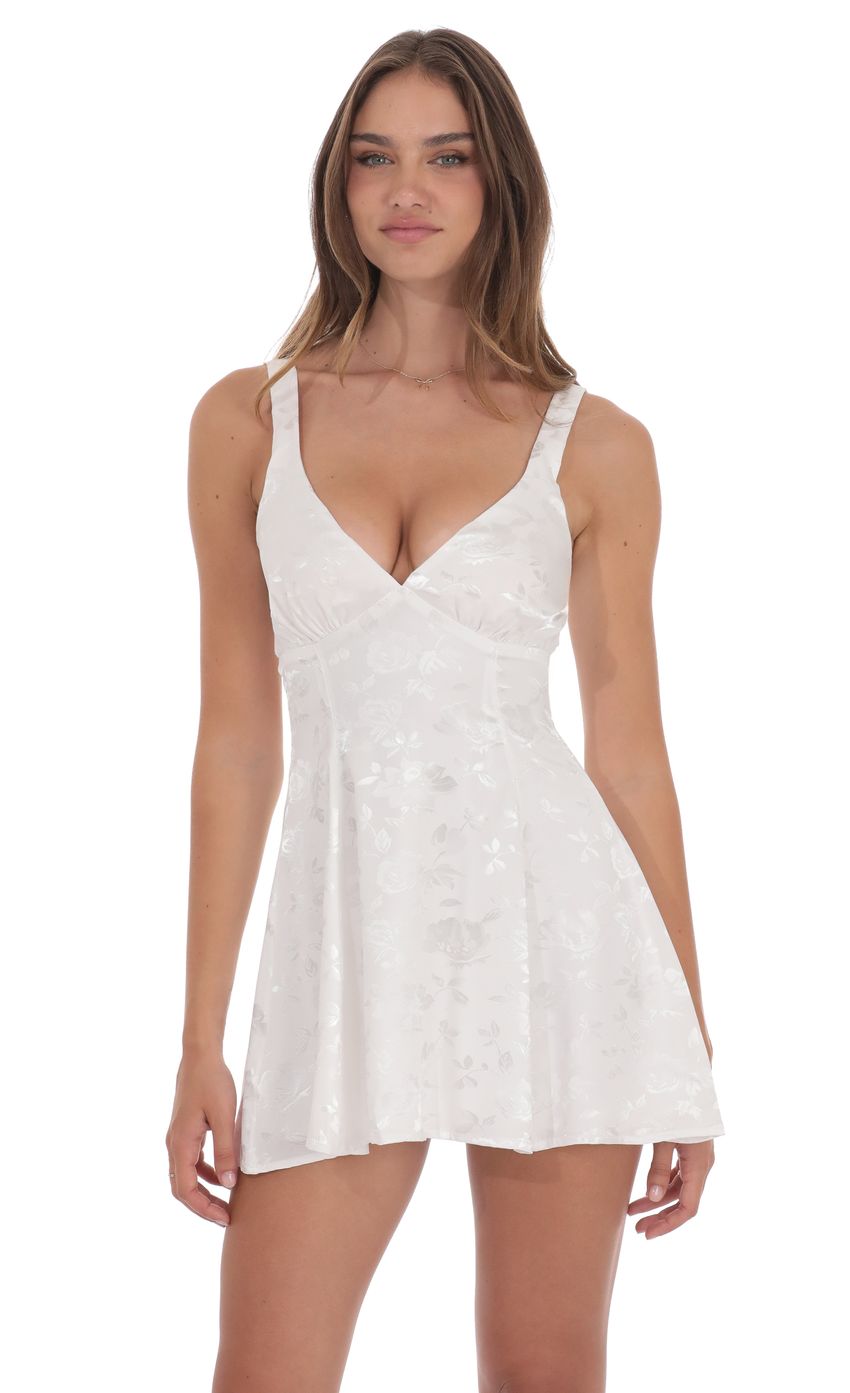 Product image for Floral Jacquard A-Line Dress in White