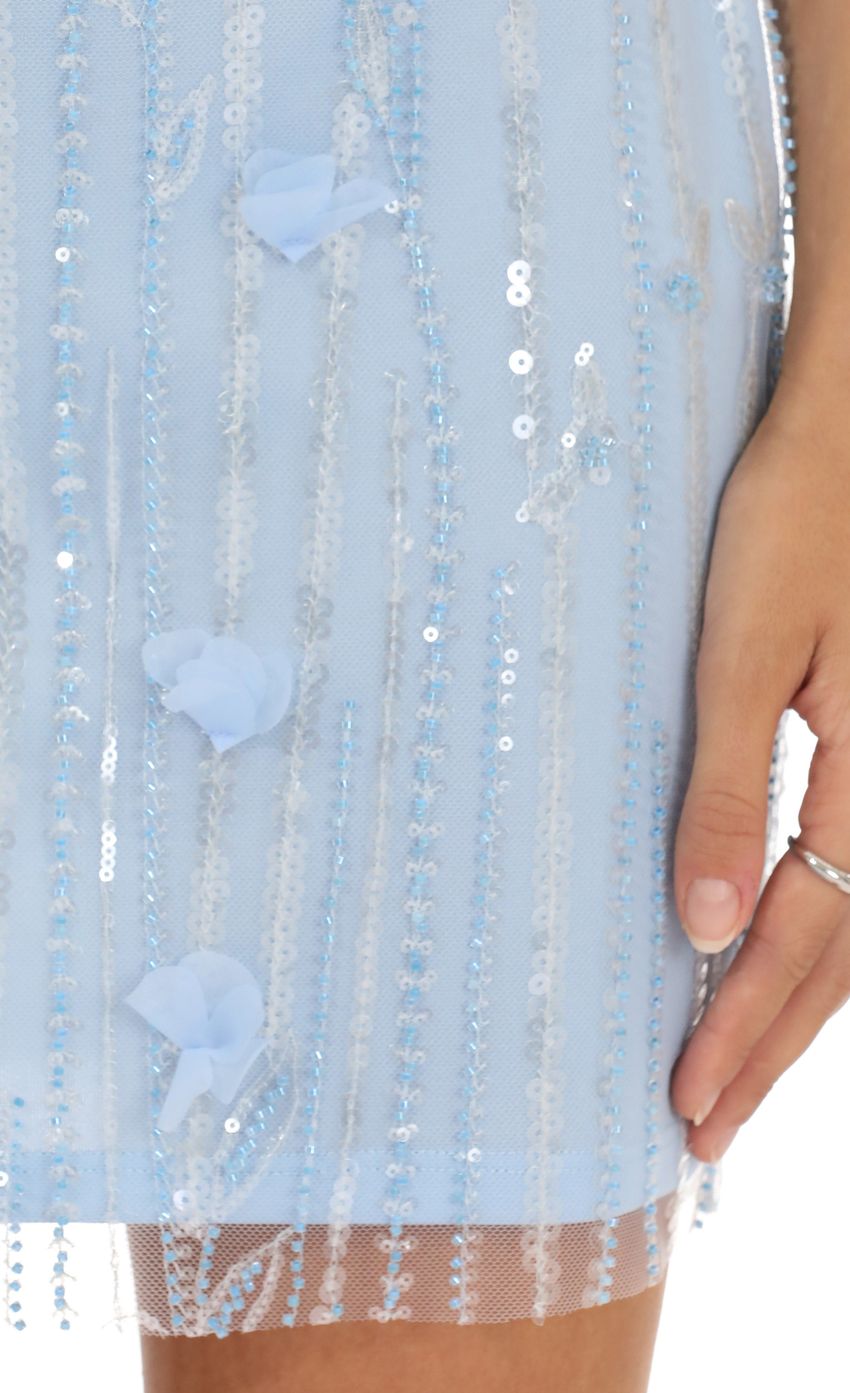 Product image for Strapless Floral Sequin Mini Dress in Light Blue