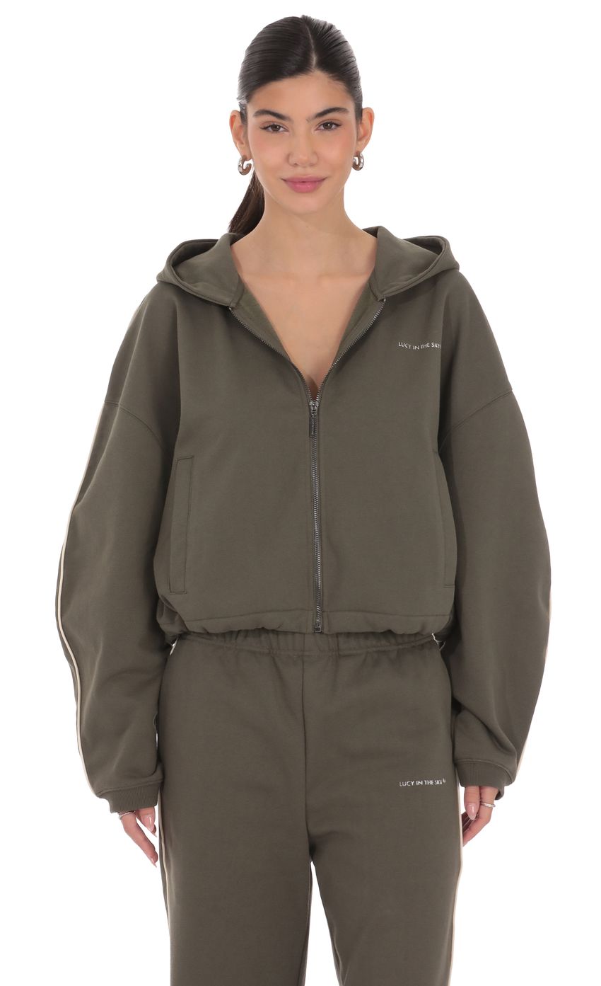Product image for Cropped Cinch Waist Hoodie in Olive Green