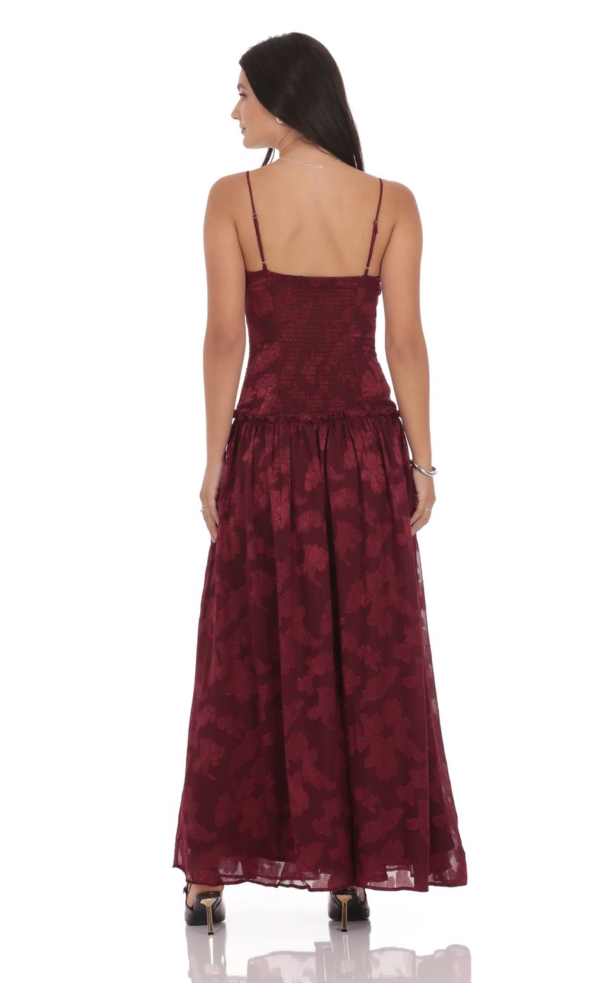 Product image for Floral Chiffon Maxi Dress in Burgundy
