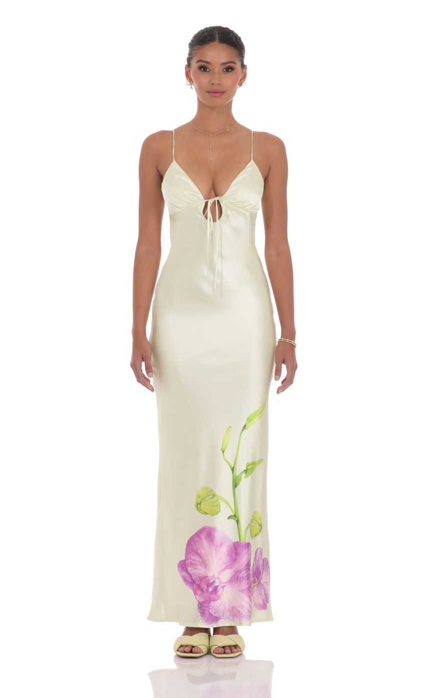 Picture Satin Front Tie Floral Maxi Dress in Pastel Green. Source: https://media-img.lucyinthesky.com/data/product-media/850xAUTO/51d03cf7-bc59-46b6-9f1e-57e65ebc2cf0.jpg