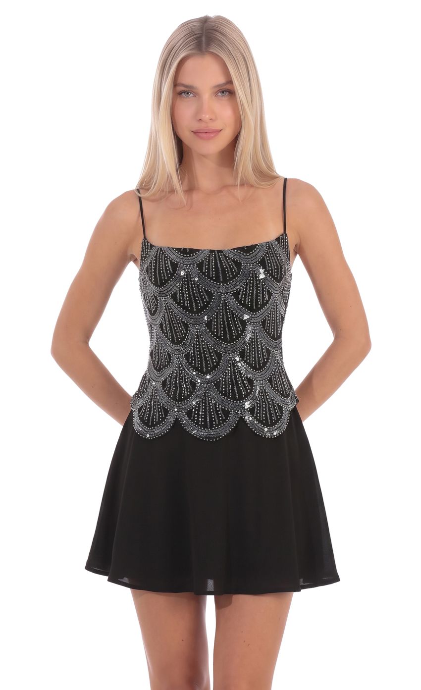 Product image for Sequin Scallop Mini Dress in Black