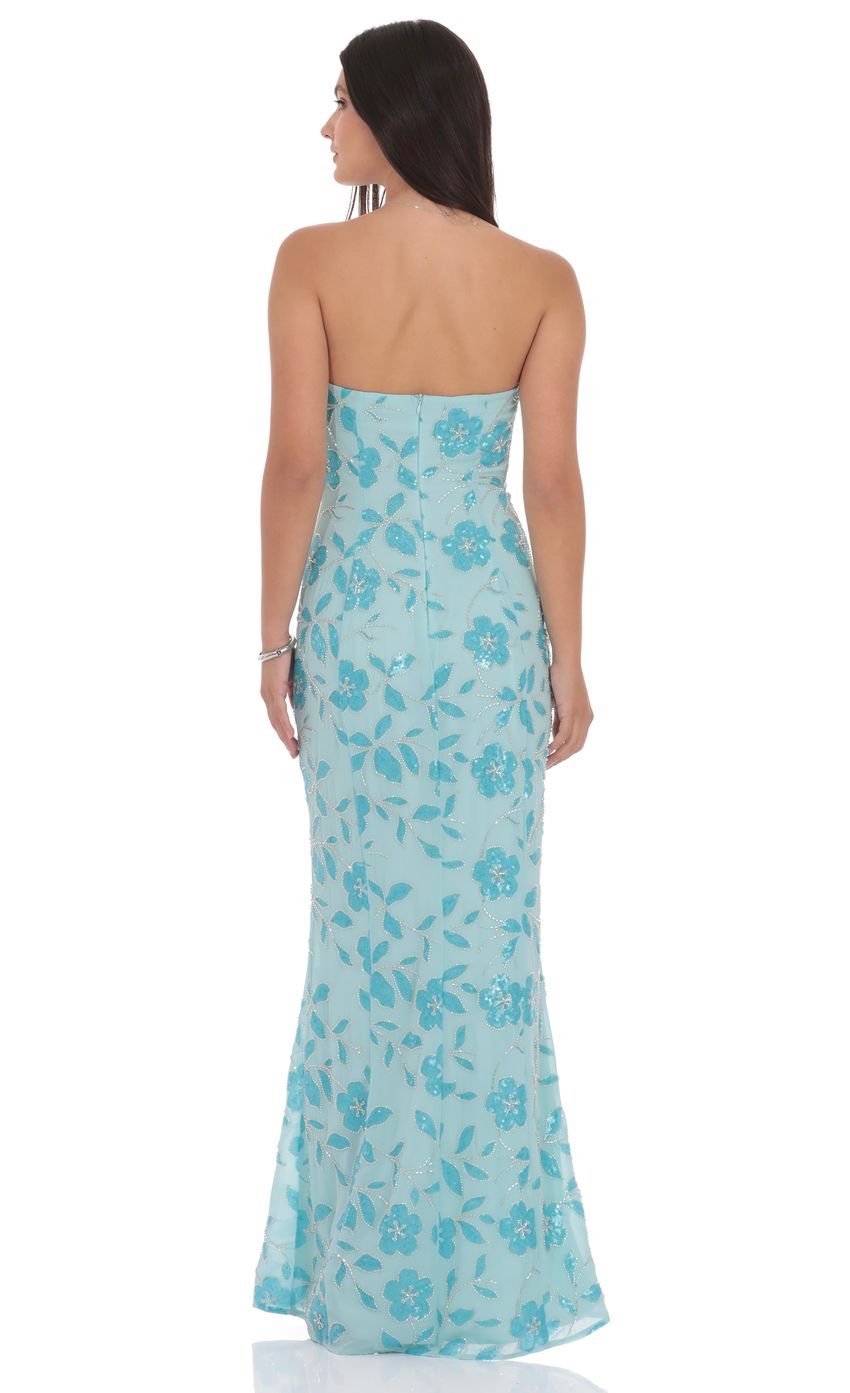Product image for Floral Sequin Strapless Maxi Dress in Aqua Blue